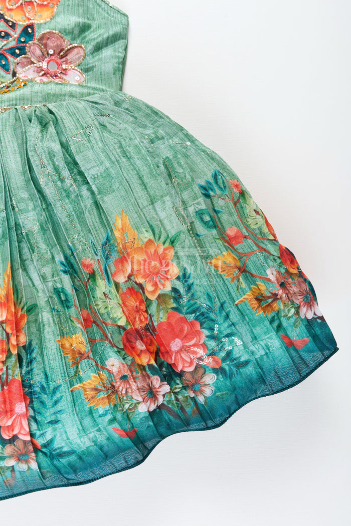 The Nesavu Silk Frock Baby girl silk frock with floral embroidery for weddings and poojas Nesavu Nesavu baby girl silk frock floral embroidery pleated flare  ideal festive functions