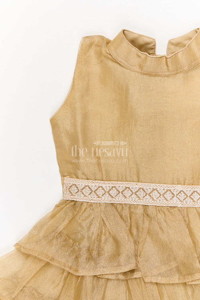 The Nesavu Girls Fancy Frock Baby Girl Sleeveless Frock for Traditional Celebrations and Milestone Photoshoots Nesavu Nesavu baby girl sleeveless frock with layered ruffles and lace belt for festive occasions