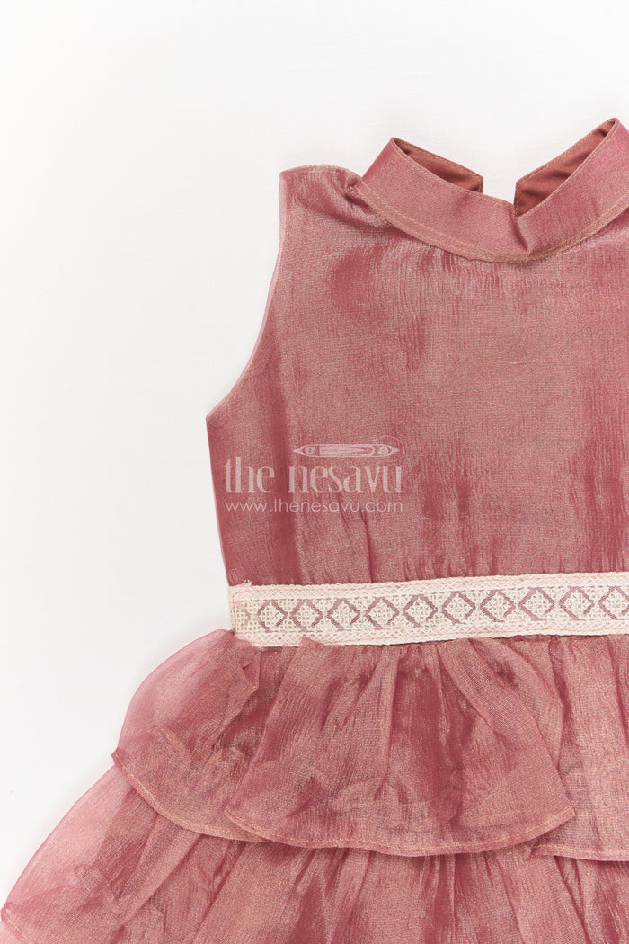 The Nesavu Girls Fancy Frock Baby Girl Sleeveless Frock for Weddings and Occasion-ready Dressing Nesavu Nesavu baby girl frock with sleeveless ruffle design and lace waist for weddings and events