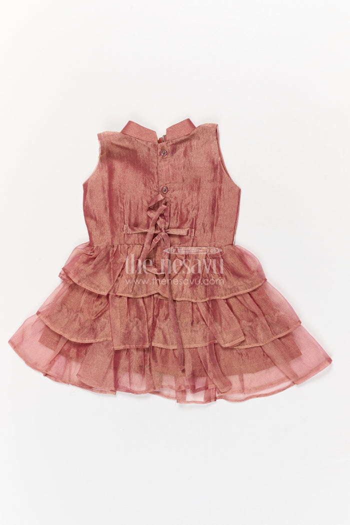 The Nesavu Girls Fancy Frock Baby Girl Sleeveless Frock for Weddings and Occasion-ready Dressing Nesavu Nesavu baby girl frock with sleeveless ruffle design and lace waist for weddings and events