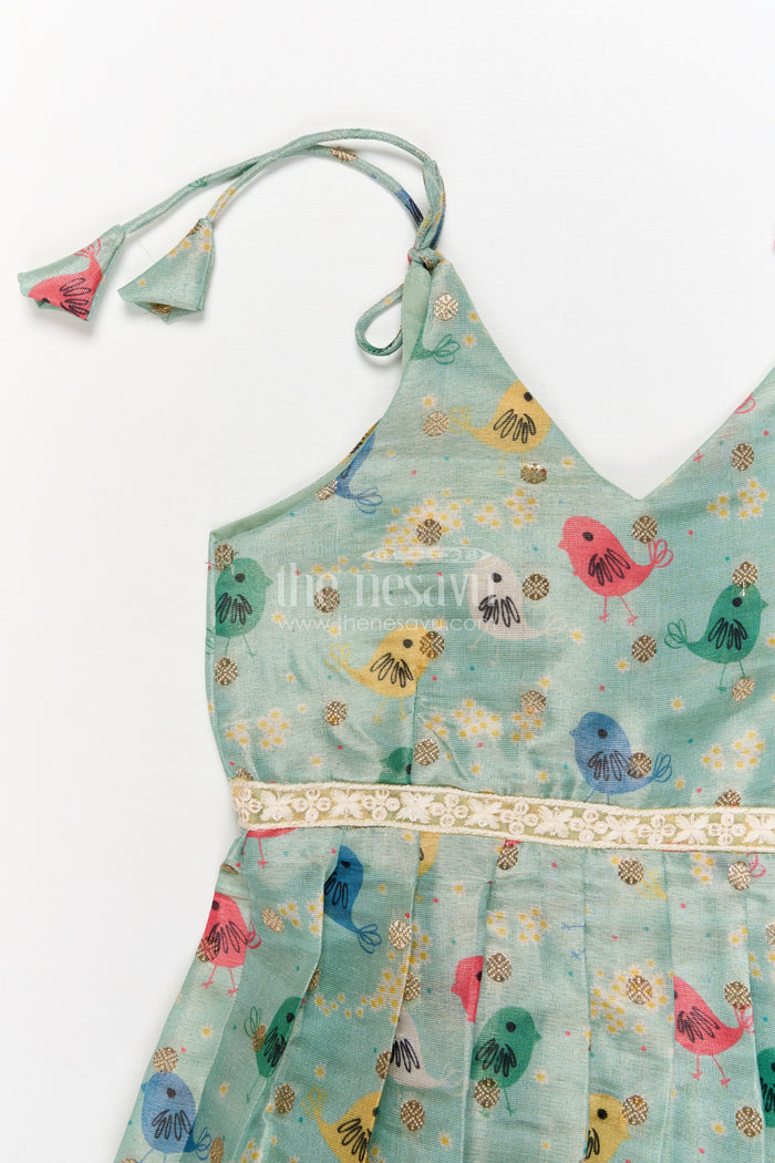 The Nesavu Tie-up Frock Baby Girl Tie-up Frock for Everyday Comfort and Playtime Nesavu Nesavu baby girl tie-up frock with printed art silk for casual wear and daily comfort