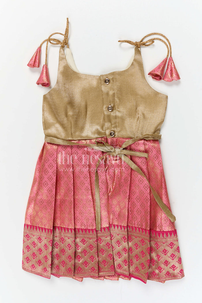 The Nesavu Tie-up Frock Baby Girl Tie up Frock for Festive Occasions and Party Wear Nesavu Nesavu baby girl tie up frock for festive occasions with semi banaras fabric and tissue yoke flared design