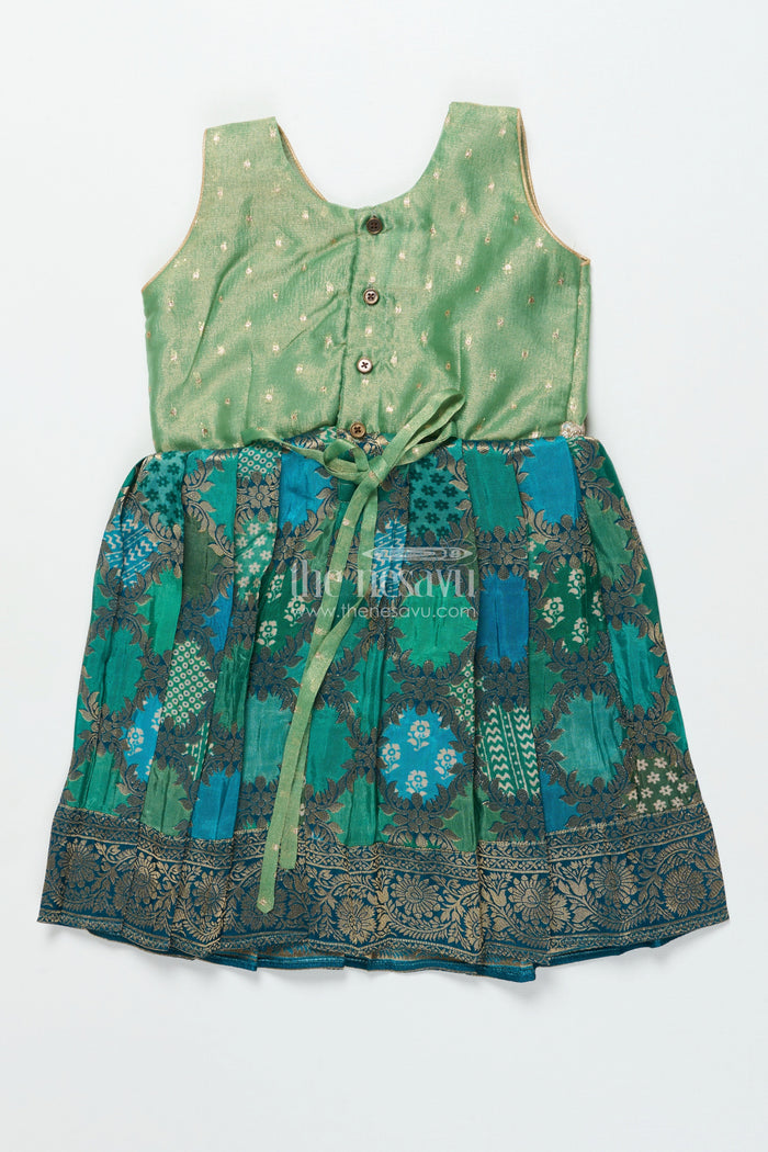 The Nesavu Silk Frock Baby Girl Traditional Silk Frock with Tissue Yoke for Weddings and Festive Portraits Nesavu Nesavu baby girl semi Banaras silk frock with tissue yoke for traditional weddings and functions