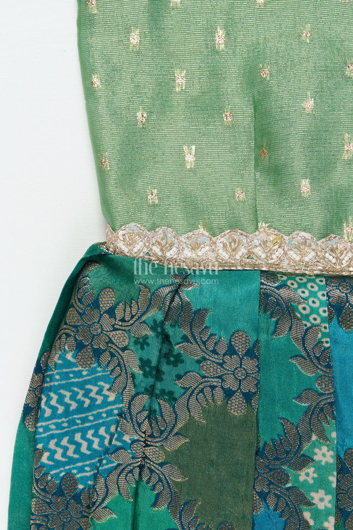 The Nesavu Silk Frock Baby Girl Traditional Silk Frock with Tissue Yoke for Weddings and Festive Portraits Nesavu Nesavu baby girl semi Banaras silk frock with tissue yoke for traditional weddings and functions