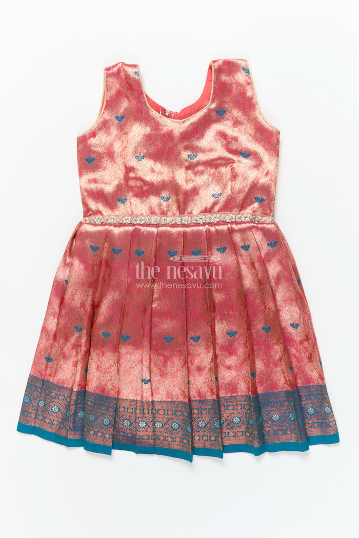 The Nesavu Silk Frock Baby Girl Traditional Silk Frock with Zari Border for Festive Photoshoots and Functions Nesavu 20 (3Y) / Red SF1087A-20 Nesavu baby girl semi Banaras silk frock with zari border for festivals and family gatherings