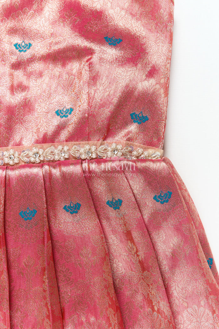 The Nesavu Silk Frock Baby Girl Traditional Silk Frock with Zari Border for Festive Photoshoots and Functions Nesavu Nesavu baby girl semi Banaras silk frock with zari border for festivals and family gatherings