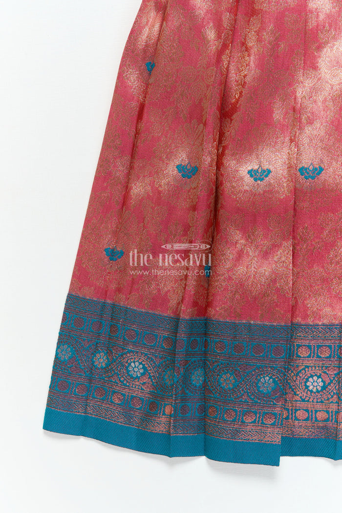 The Nesavu Silk Frock Baby Girl Traditional Silk Frock with Zari Border for Festive Photoshoots and Functions Nesavu Nesavu baby girl semi Banaras silk frock with zari border for festivals and family gatherings