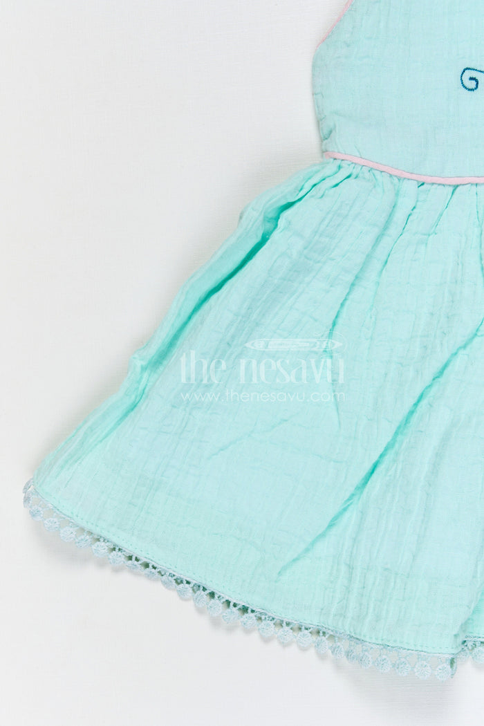 The Nesavu Baby Cotton Frocks Baby Girls Bubble Crepe Embroidered Frock with Floral Detail Nesavu Nesavu baby girls bubble crepe embroidered frock for party and occasion wear