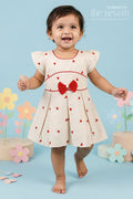 Baby Girls Cotton Embroidered Frock with Heart Motifs and Bow Detail
