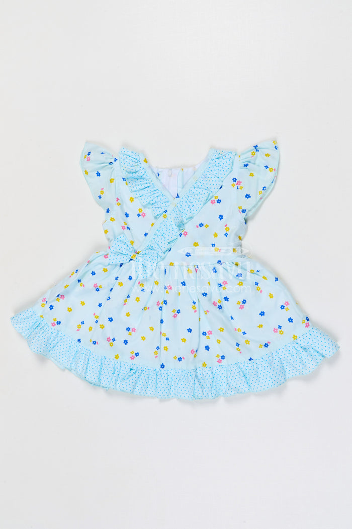 The Nesavu Baby Cotton Frocks Baby Girls Cotton Floral Frock with Ruffle Detail for Summer Wear Nesavu 14 (6M) / Blue / Cotton BFJ969B-14 Nesavu baby girls cotton floral frock with ruffle design for summer baby fashion