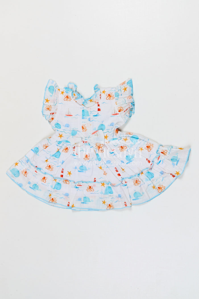 The Nesavu Baby Cotton Frocks Baby Girls Cotton Printed Frock with Cute Ocean Theme Design Nesavu 14 (6M) / Multicolor / Cotton BFJ967A-14 Nesavu baby girls cotton frock with ocean themed digital print for summer wear