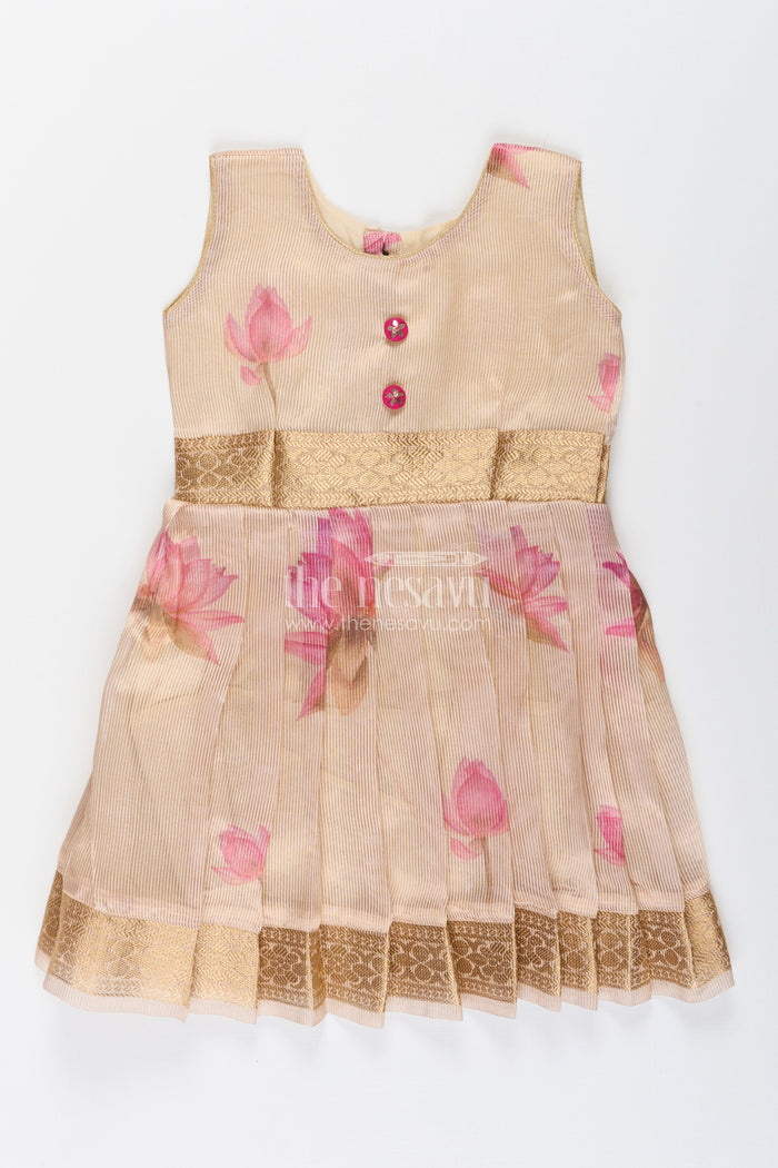 The Nesavu Silk Frock Baby Girl's Silk Frock in Cream Kora Tissue Classic Ethnic Styling Nesavu 18 (2Y) / Cream SF1065B-18 Baby girl ethnic silk frock kora tissue  cream floral digital print