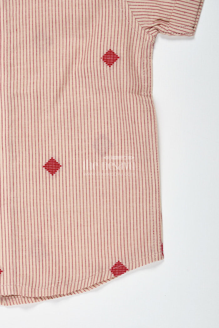 The Nesavu Boys Cotton Shirt Beige Cotton Striped Shirt for Boys with Mandarin Collar Casual Ethnic Wear Nesavu Nesavu Boys Beige Cotton Shirt Stripes Mandarin Collar Ethnic Casual Wear Kids