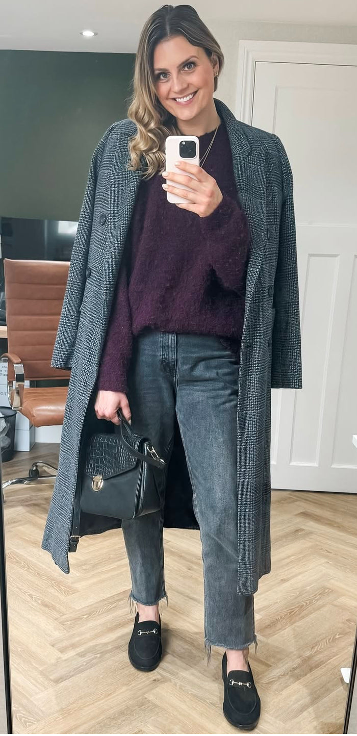 Tall model wearing Betsy Loafers in Black Suede. Womens shoes in larger sizes available in European sizes 42-46