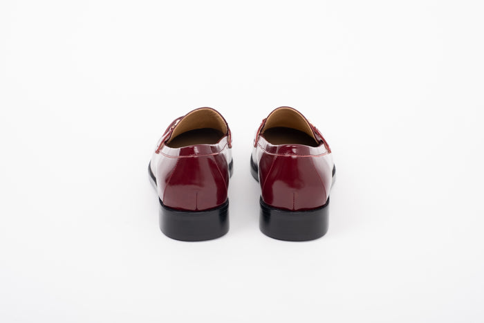 Back shot of womens large sizes red loafers in large sizes 42-46, standard and wide fit