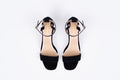 Aerial shot of Bibi in black. A suede strappy heeled sandal available in larger womens European sizes 42-46