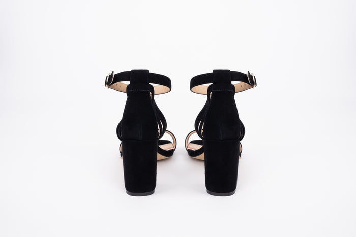 Back veiw of Bibi in black, ladies strappy shoe in larger UK Sizes 8-12
