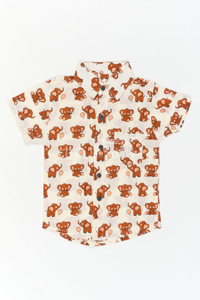 The Nesavu Boys Cotton Shirt Boys Animal Print Cotton Shirt for Playdates and Casual Outings Nesavu Nesavu Boys Cotton Animal Print Shirt With Elephant Design For Playful Casual Outings