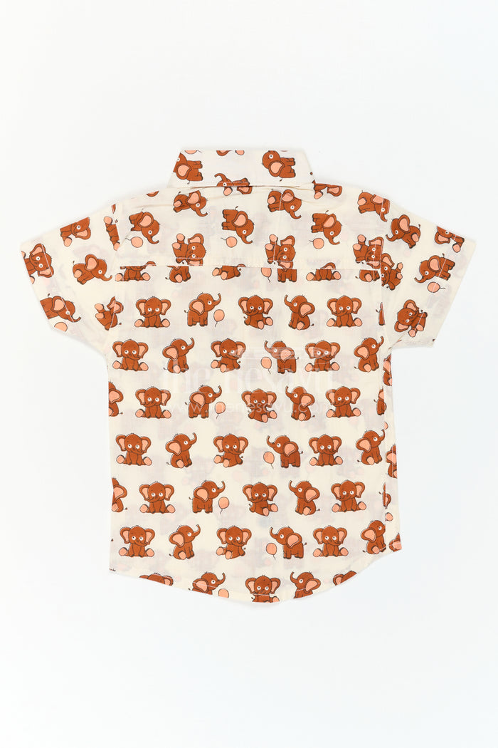 The Nesavu Boys Cotton Shirt Boys Animal Print Cotton Shirt for Playdates and Casual Outings Nesavu Nesavu Boys Cotton Animal Print Shirt With Elephant Design For Playful Casual Outings