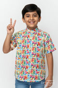 The Nesavu Boys Linen Shirt Boys Animal Print Linen Shirt for School Casuals and Fun Outings Nesavu 16 (1Y) / Multicolor BS374A-16 Nesavu boys animal print linen shirt casual wear school days everyday fun