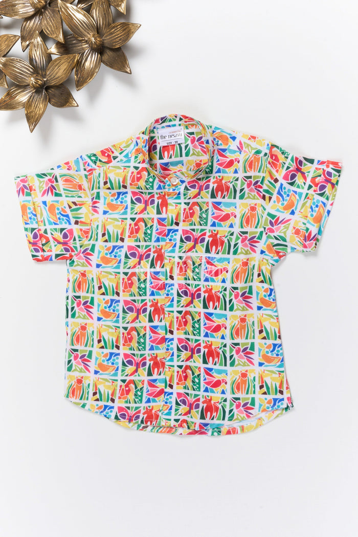 The Nesavu Boys Linen Shirt Boys Animal Print Linen Shirt for School Casuals and Fun Outings Nesavu Nesavu boys animal print linen shirt casual wear school days everyday fun