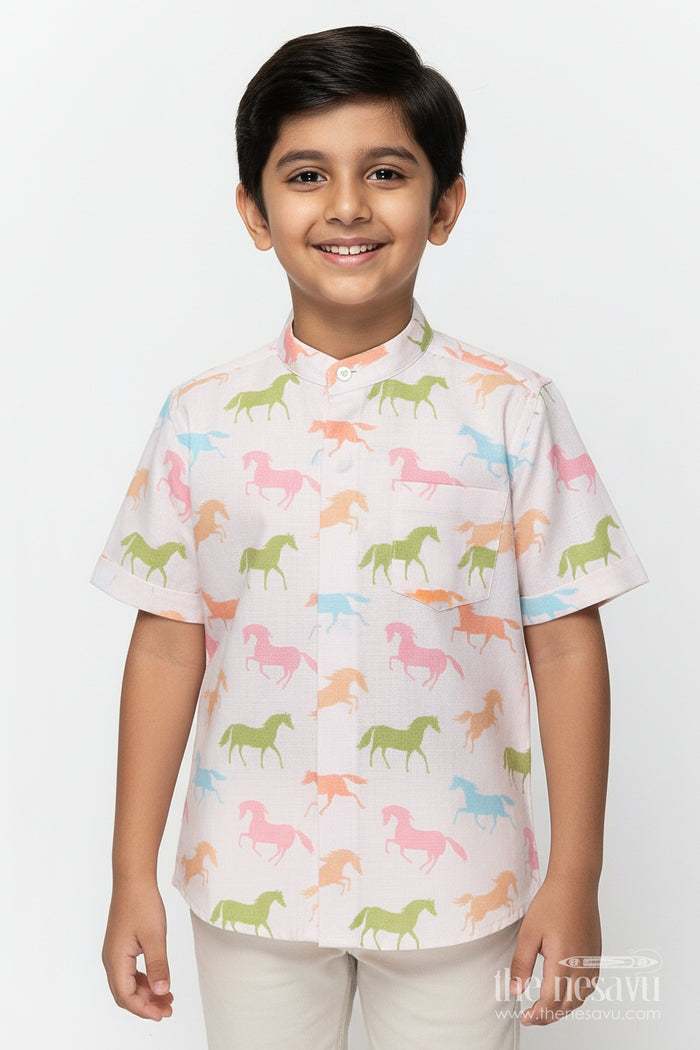The Nesavu Boys Linen Shirt Boys Animal Themed Linen Shirt for Zoo Trips and Casual Summer Wear Nesavu 16 (1Y) / Half white BS361A-16 Nesavu boys animal themed linen shirt casual summer days outdoor adventures