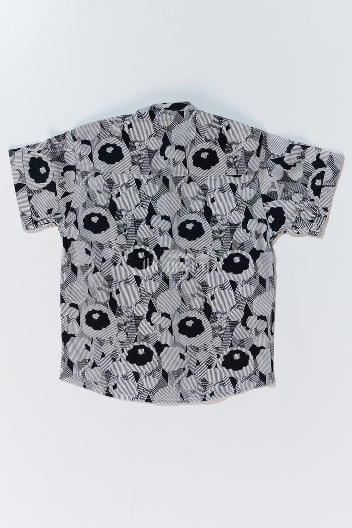 The Nesavu Boys Cotton Shirt Boys Black Half Sleeve Cotton Shirt in Cotton Block Print with Abstract Floral Design Nesavu Boys Black Half Sleeve Cotton Shirt Cotton Block Print Abstract Floral Design | The Nesavu