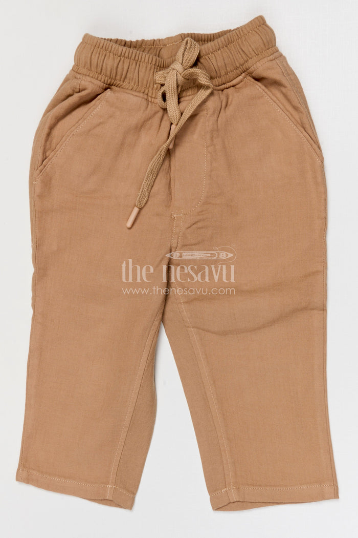 The Nesavu Boys Pant Boys Breathable Muslin Cotton Pants for Casual Outings and Play Nesavu 16 (1Y) / Cream / Muslin Cotton BWP031G-16 Nesavu boys breathable muslin cotton pants for casual outings comfortable kids drawstring pants