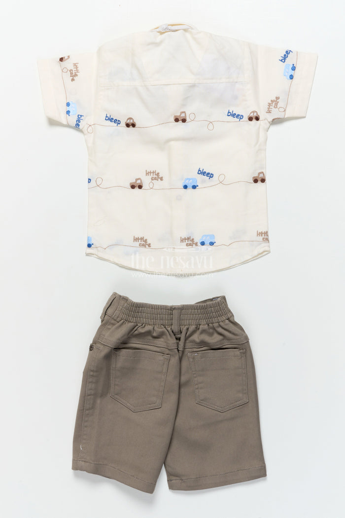 The Nesavu Boys Casual Set Boys Car-Themed Shirt and Shorts Set for Birthdays and Outings Nesavu Nesavu boys car embroidered shirt shorts set bow tie birthdays family outings