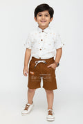 The Nesavu Boys Casual Set Boys Casual Cotton Outfit Set for Outings, School, and Everyday Wear Nesavu 14 (6M) / Half white BCS347A-14 Nesavu boys casual cotton set printed shirt drawstring shorts everyday comfort