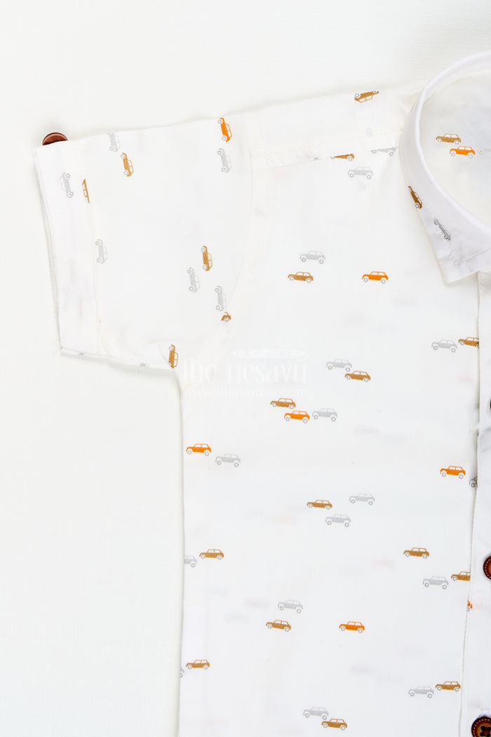 The Nesavu Boys Casual Set Boys Casual Cotton Outfit Set for Outings, School, and Everyday Wear Nesavu Nesavu boys casual cotton set printed shirt drawstring shorts everyday comfort
