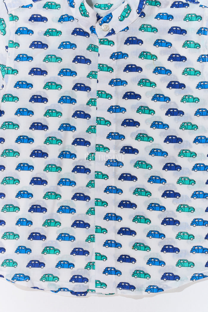 The Nesavu Boys Cotton Shirt Boys Casual Cotton Shirts in Soft Cotton Block Print with Fun Car Motif Nesavu Nesavu Boys Casual Cotton Shirt Soft Cotton Block Print Car Motif