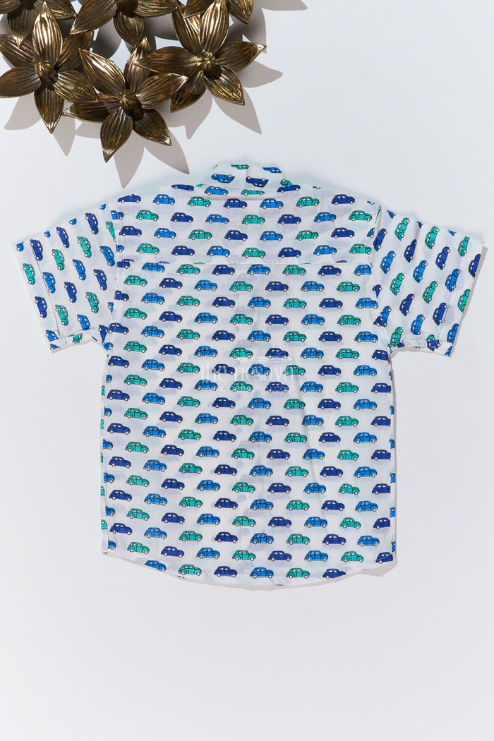 The Nesavu Boys Cotton Shirt Boys Casual Cotton Shirts in Soft Cotton Block Print with Fun Car Motif Nesavu Nesavu Boys Casual Cotton Shirt Soft Cotton Block Print Car Motif