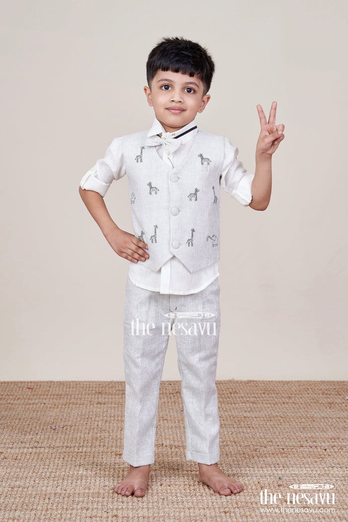 The Nesavu Boys Casual Set Boys Casual Set for Birthdays and Family Day Outings Nesavu Nesavu boys casual outfit printed jacket birthdays smart family outings