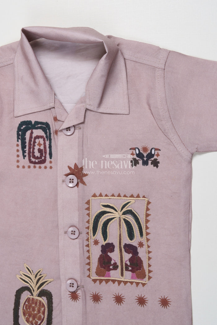 The Nesavu Boys Casual Set Boys Casual Shirt and Pant Set for Everyday Wear and Outings Nesavu Nesavu boys casual cotton blend shirt pant set embroidery daily wear outings