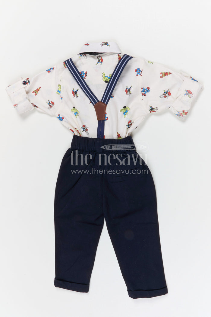The Nesavu Boys Casual Set Boys Casual Shirt and Pant Set for Outings and Playdates Nesavu Nesavu boys cotton cartoon print shirt and pant set for outings playdates and casual everyday wear