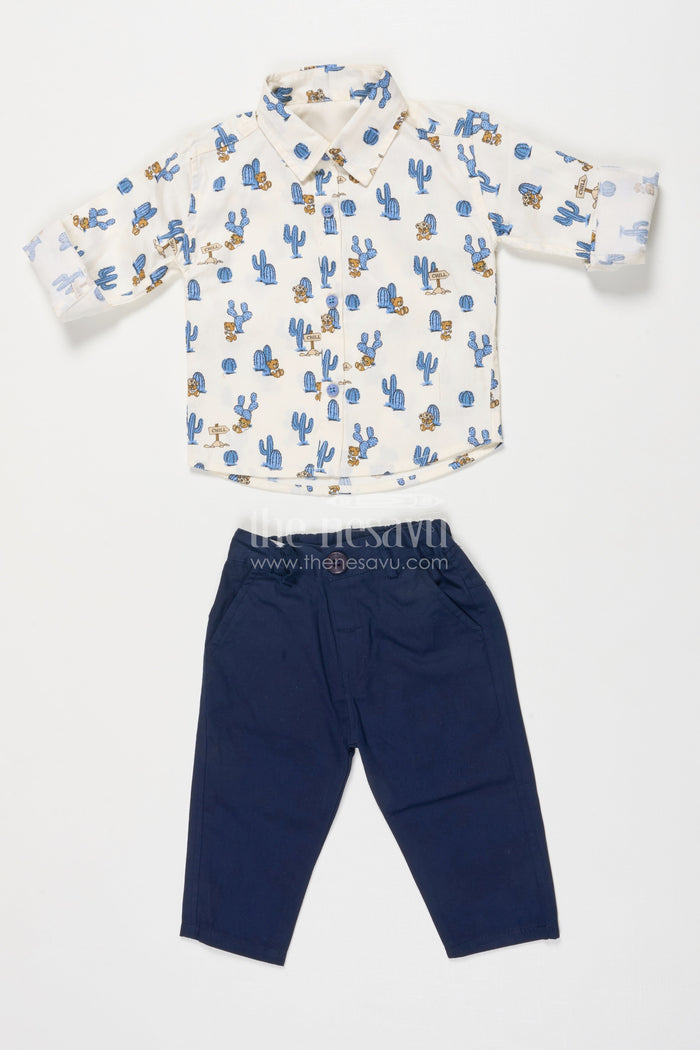 The Nesavu Boys Casual Set Boys Casual Shirt and Pant Set for Smart Everyday Dressing Nesavu 12 (3M) / Blue BCS543A-12 Nesavu boys printed shirt and cotton pant casual set for playful everyday style