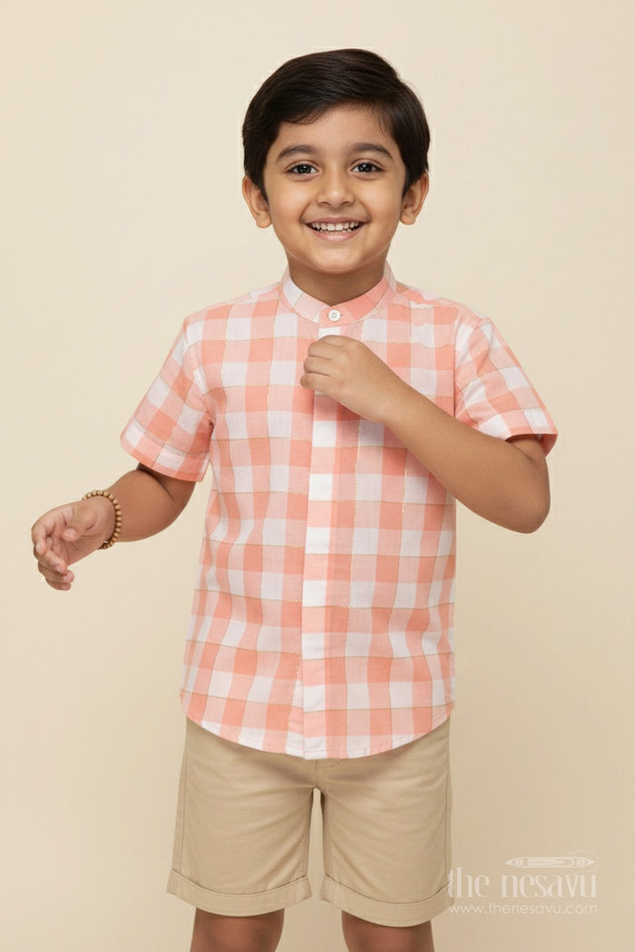 The Nesavu Boys Cotton Shirt Boys Checked Cotton Shirt for Summer Outings and School Wear Nesavu 16 (1Y) / Orange BS345A-16 Nesavu boys cotton checked shirt school casual summer dressing