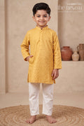 The Nesavu Boys Kurtha Set Boys Chevron Textured Kurta Set for Wedding Functions Nesavu 18 (2Y) / Gold BES758A-18 Nesavu boys chevron patterned kurta churidar set silk blend weddings family functions