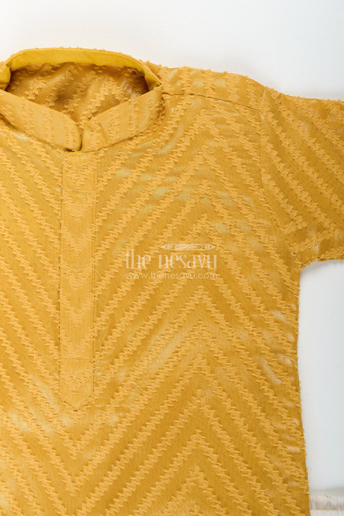 The Nesavu Boys Kurtha Set Boys chevron textured kurta set for wedding functions Nesavu Nesavu boys chevron patterned kurta churidar set silk blend weddings family functions