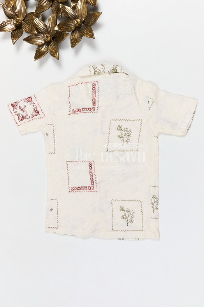 The Nesavu Boys Cotton Shirt Boys Cotton Dobby Embroidered Shirt for Festive Occasions and Traditional Outings Nesavu Nesavu boys cotton dobby embroidered shirt for festive occasions and traditional events