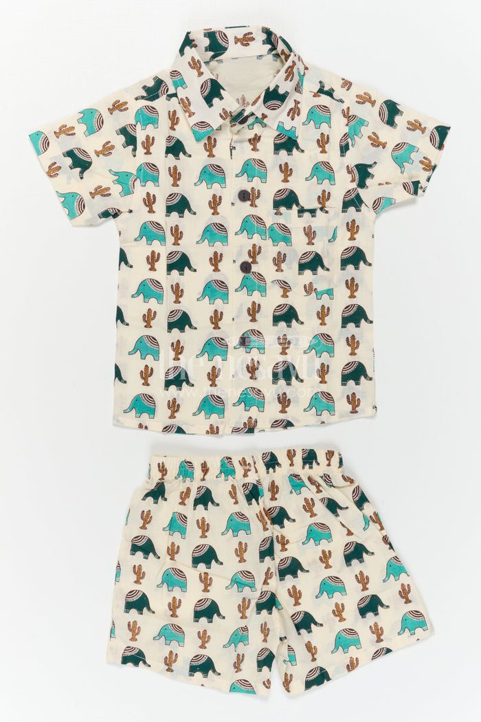 The Nesavu Boys Casual Set Boys Cotton Dress Set for Summer Outings and Playtime Nesavu Nesavu Boys Cotton Co Ord Set For Summer Outings With Digital Print Shirt And Shorts Casual Wear