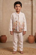 The Nesavu Boys Kurtha Set Boys Cotton Jacket Set for Festive Days and Casual Celebrations Nesavu 16 (1Y) / Half white / Cotton BES999A-16 Nesavu Boys Cotton Kurta Set For Festive Wear And Casual Occasions With Digital Print Comfortable Outfit