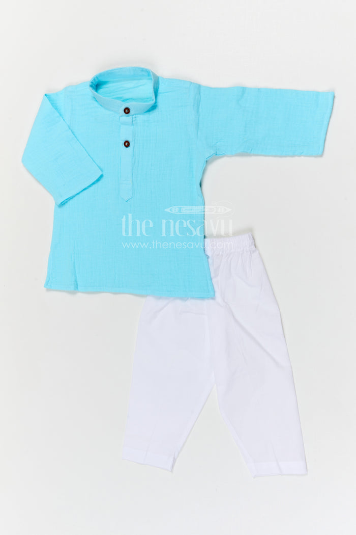 The Nesavu Boys Casual Set Boys Cotton Kurta Set for Casual Outings and Festive Wear Nesavu Nesavu boys muslin cotton kurta set for casual outings and festive family gatherings