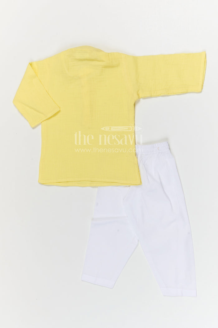 The Nesavu Boys Casual Set Boys Cotton Kurta Set for Festive Outings and Family Visits Nesavu Nesavu boys muslin cotton kurta set for festive outings and traditional family gatherings