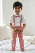 The Nesavu Boys Casual Set Boys Cotton Outfit Set for Casual Outings and Playtime Nesavu 16 (1Y) / Peach / Cotton BCS602A-16 Nesavu Boys Cotton Outfit Set For Casual Outings With Suspenders And Comfortable Everyday Wear
