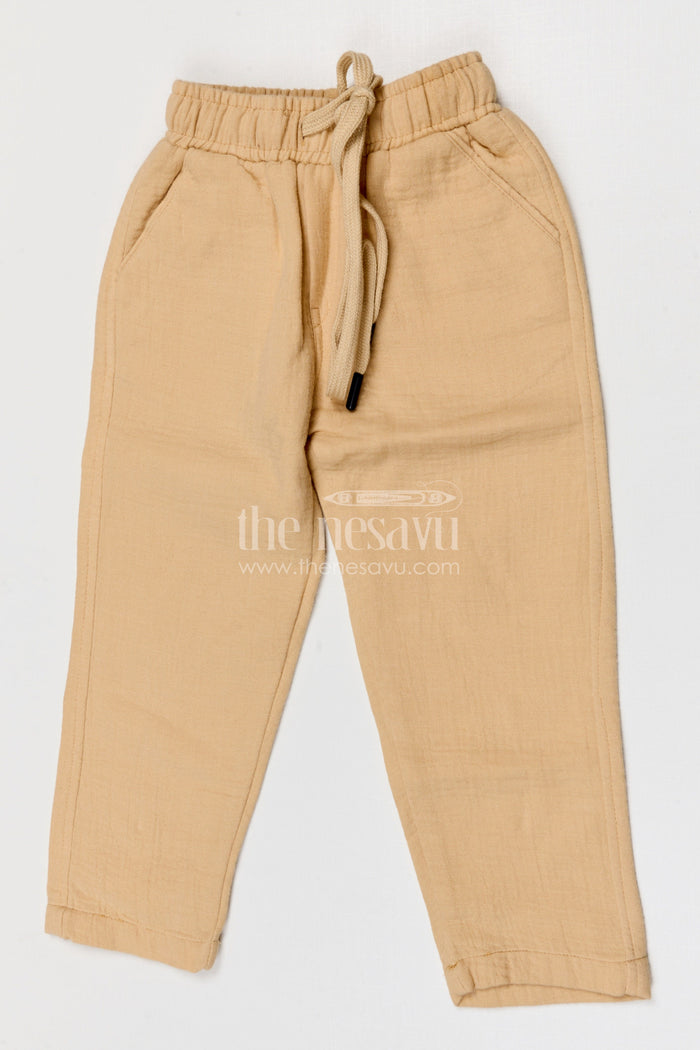 The Nesavu Boys Pant Boys Cotton Pants for Everyday Comfort and Casual Out Nesavu 22 (4Y) / Beige / Muslin Cotton BWP026E-22 Nesavu boys muslin cotton pants for everyday comfort casual kids wear