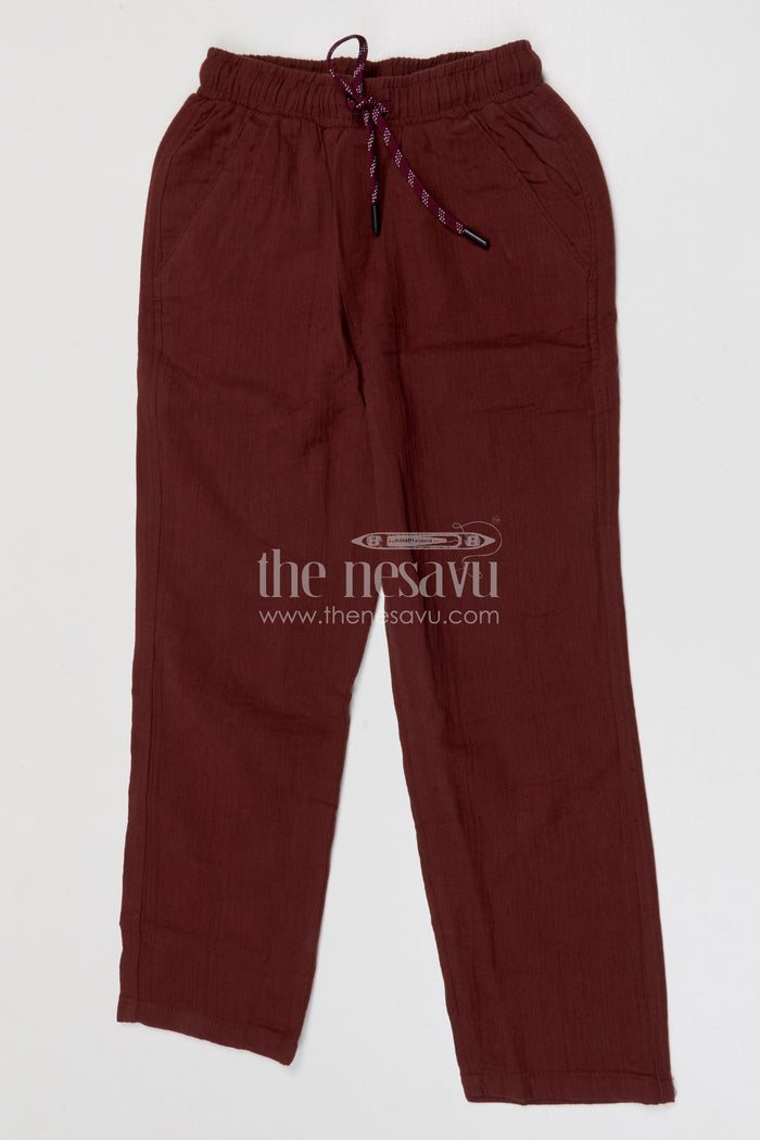 The Nesavu Boys Pant Boys Cotton Pants for Everyday Comfort Nesavu 32 (9Y) / Brown / Muslin Cotton BWP027A-32 Nesavu boys muslin cotton pants breathable casual everyday wear for kids