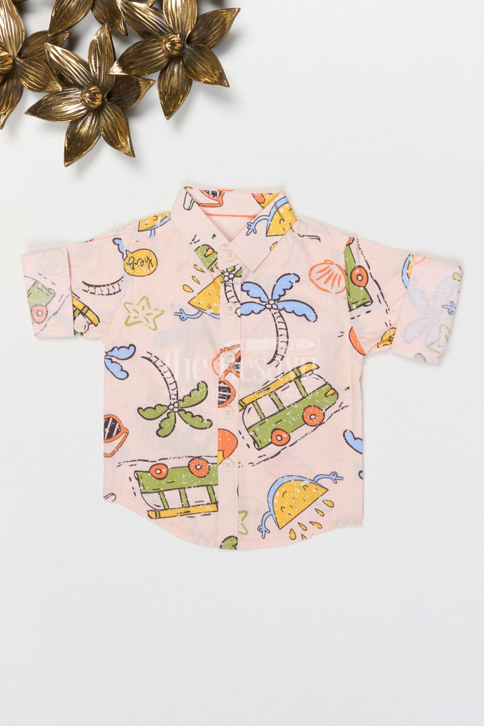 The Nesavu Boys Cotton Shirt Boys Cotton Printed Shirt for Casual Outings and Everyday Wear Nesavu 14 (6M) / Peach / Cotton BS428A-14 Nesavu boys cotton printed shirt casual everyday outfit for kids with playful digital print