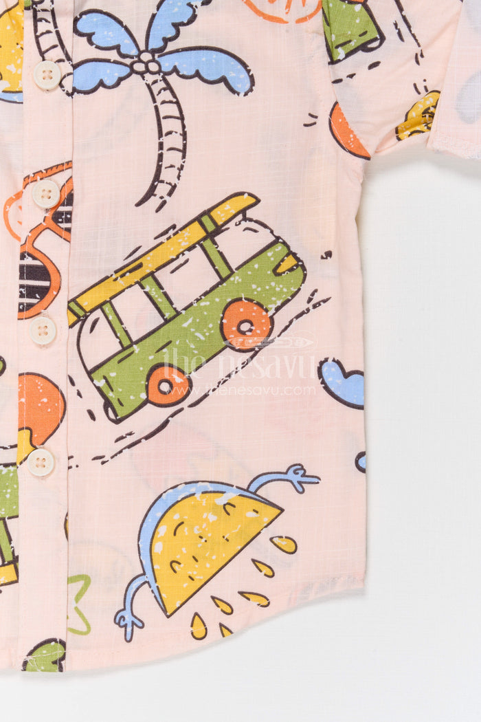 The Nesavu Boys Cotton Shirt Boys Cotton Printed Shirt for Casual Outings and Everyday Wear Nesavu Nesavu boys cotton printed shirt casual everyday outfit for kids with playful digital print
